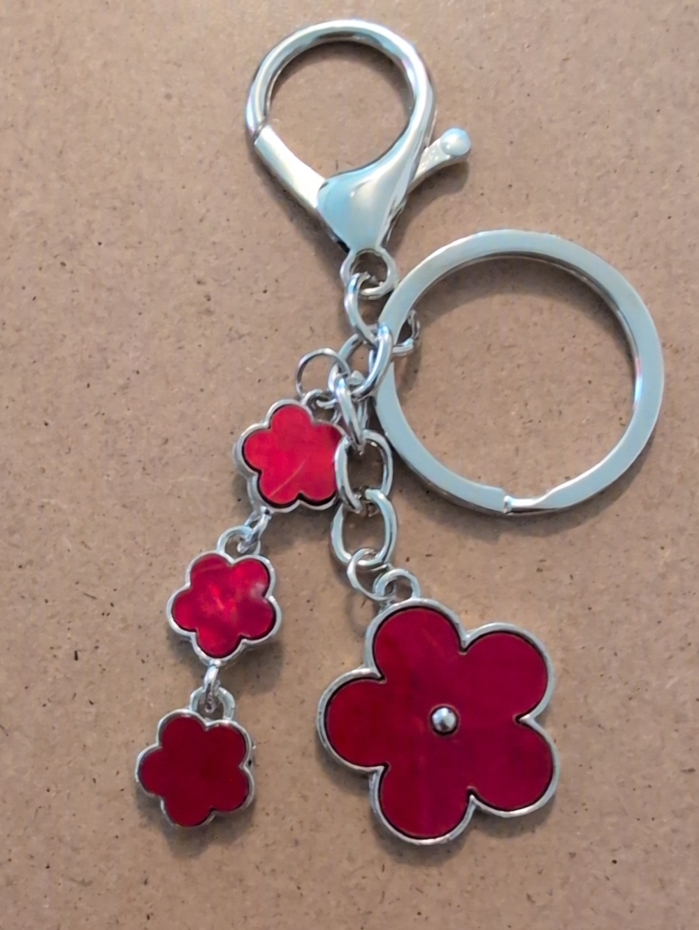 Red Floral Charm Keychain Bag Charm - Stylish Flower Key Ring